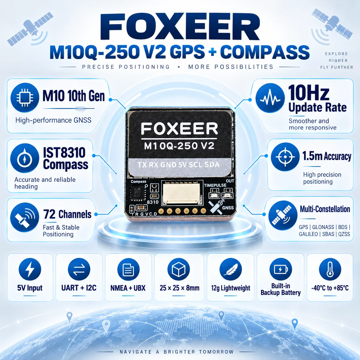 Módulo GPS FOXEER M10Q-250 V2  - Drone Compass avaliação e preço